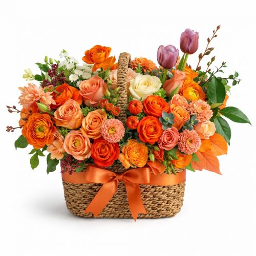 Цветочная композиция в корзине «Огненный вгляд»