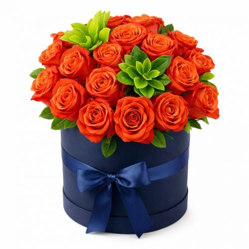 Цветы в шляпной коробке «Огненный шарм»