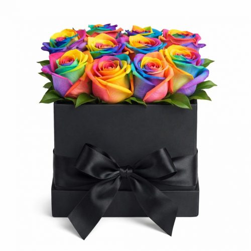 Цветы в шляпной коробке «Радужный вихрь»