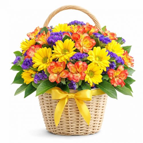 Цветочная композиция в корзине «Солнечный восторг»